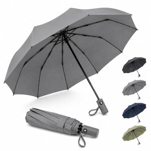 Premium 10-Rib Windproof Automatic Folding Umbrella with UV Protection, Water-Repellent Canopy & One-Touch Open - Gray image