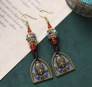 Handmade Enamel Turquoise Drop Earrings Vintage Boho Dangle image 1