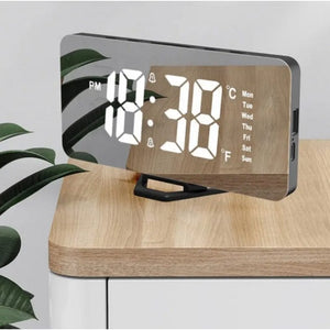 LED Mirror Alarm Clock with USB Charging – Digital Table Clock image 0