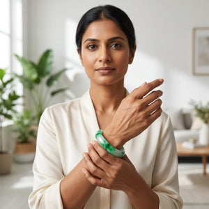 Premium Green Jade Stone Bangle Bracelet for Women β Elegant Natural Pattern Luxury Kada image 4