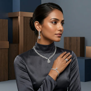 Luxury Crystal Jewelry Set – Necklace, Earrings, Bracelet & Ring Collection image 1