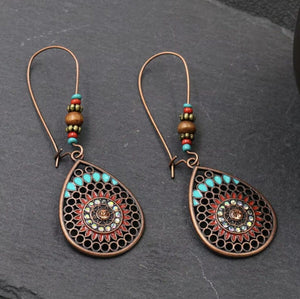 Baroque Boho Retro Antique Bronze Plated Monstera Leaf Waterdrop Earrings image 5