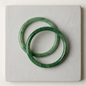 Jade Inspired Glass Bangle Set (2) – Lucky & Spiritual Jewelry - 62mm, Green image