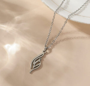 Stainless Steel Script Art Pendant Necklace with Link Chain - Silver image