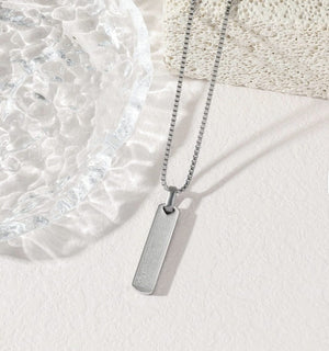 Rectangular Arabic Calligraphy Pendant Necklace – 316L Waterproof Stainless Steel Platinum Plated - Silver image