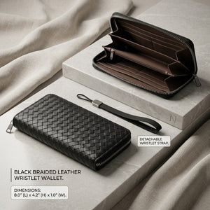 Black Woven Zip Around Wallet for Women – Large Capacity Wristlet Wallet with Card Slots & Coin Pocket image 0