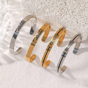 Stainless Steel Script Engraved Open Cuff Bangle Bracelet image 0