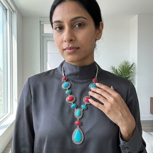 Long Turquoise Statement Necklace – Vintage Boho Pendant image 8