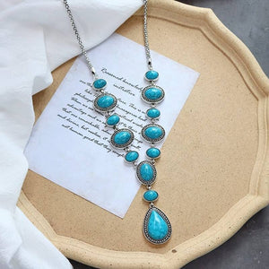 Long Turquoise Statement Necklace – Vintage Boho Pendant image 5