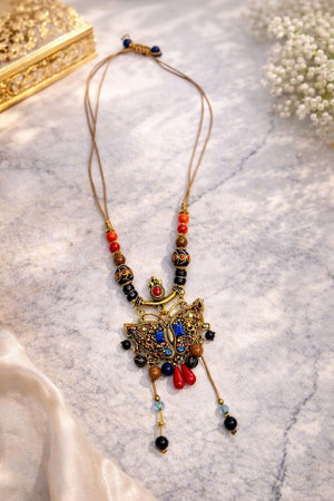 Handmade Enamel Turquoise Brass Pendant Necklace Vintage Design - Design 4 image