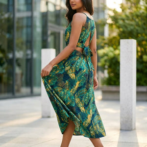 Leaf Print Vacation Skirt Set β Cami Top & Split Skirt image 2