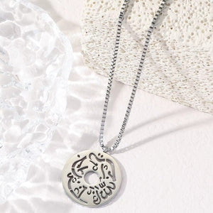 Stainless Steel Script Coin Pendant Necklace with Link Chain image 3