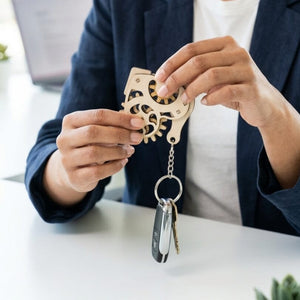 Mechanical Wooden Heart Rotating Gear Keychain Handmade Romantic Gift image 3