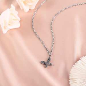 Heart Butterfly Pendant Necklace Stainless Steel Couples Jewelry Gift image 3