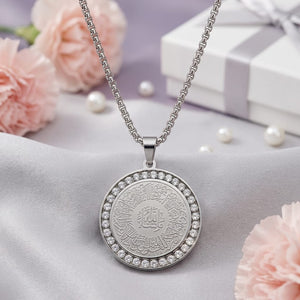 Luxury Ayatul Kursi Round Pendant Necklace β Stainless Steel Islamic Crystal Charm image 4