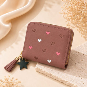 Heart Embroidered Zip Around Mini Wallet for Women & Girls image 6