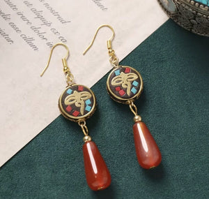 Handmade Enamel Turquoise Drop Earrings Vintage Boho Dangle - Design 7 image
