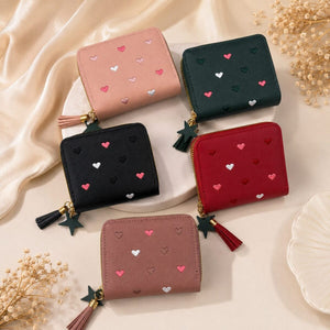 Heart Embroidered Zip Around Mini Wallet for Women & Girls image 0