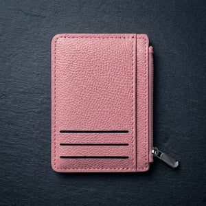 Slim Card Holder Wallet with Zipper Coin Pocket – Compact RFID Style Card Wallet for Women - Pink image