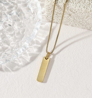 Rectangular Arabic Calligraphy Pendant Necklace – 316L Waterproof Stainless Steel Platinum Plated - Gold image
