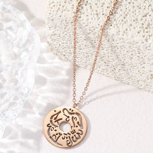 Stainless Steel Script Coin Pendant Necklace with Link Chain - Rose Gold image