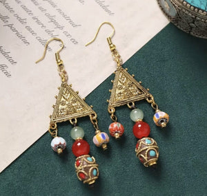 Handmade Enamel Turquoise Drop Earrings Vintage Boho Dangle - Design 10 image