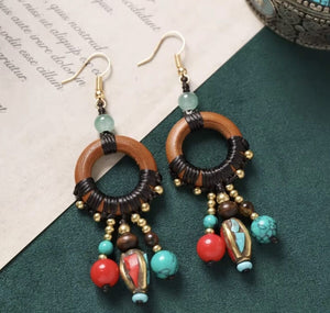 Handmade Enamel Turquoise Drop Earrings Vintage Boho Dangle - Design 11 image