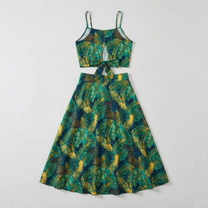 Leaf Print Vacation Skirt Set β Cami Top & Split Skirt - S image