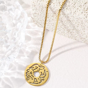 Stainless Steel Script Coin Pendant Necklace with Link Chain image 2