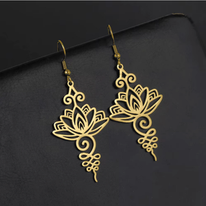 Boho Unalome Lotus Earrings – Golden Stainless Steel - Design 1 image
