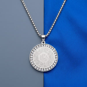 Luxury Ayatul Kursi Round Pendant Necklace β Stainless Steel Islamic Crystal Charm image 9