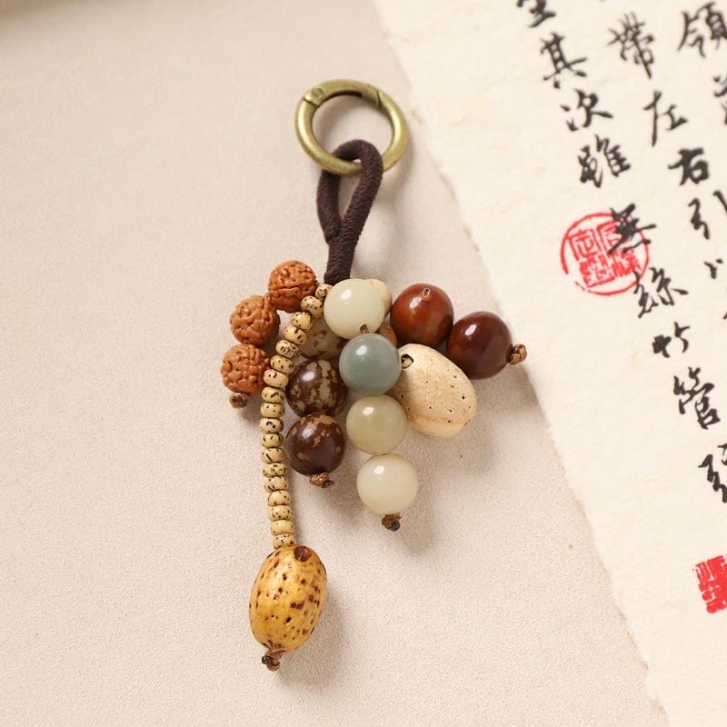 Bodhi Seed Tassel Keychain – Spiritual Wooden Bag Charm image 2