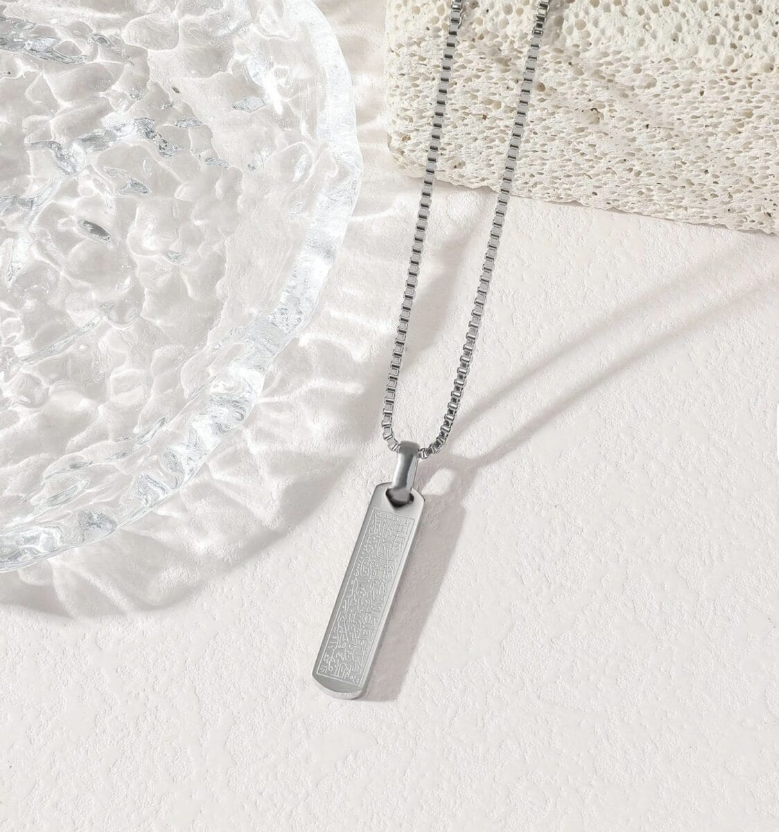 Rectangular Arabic Calligraphy Pendant Necklace – 316L Waterproof Stainless Steel Platinum Plated image 3