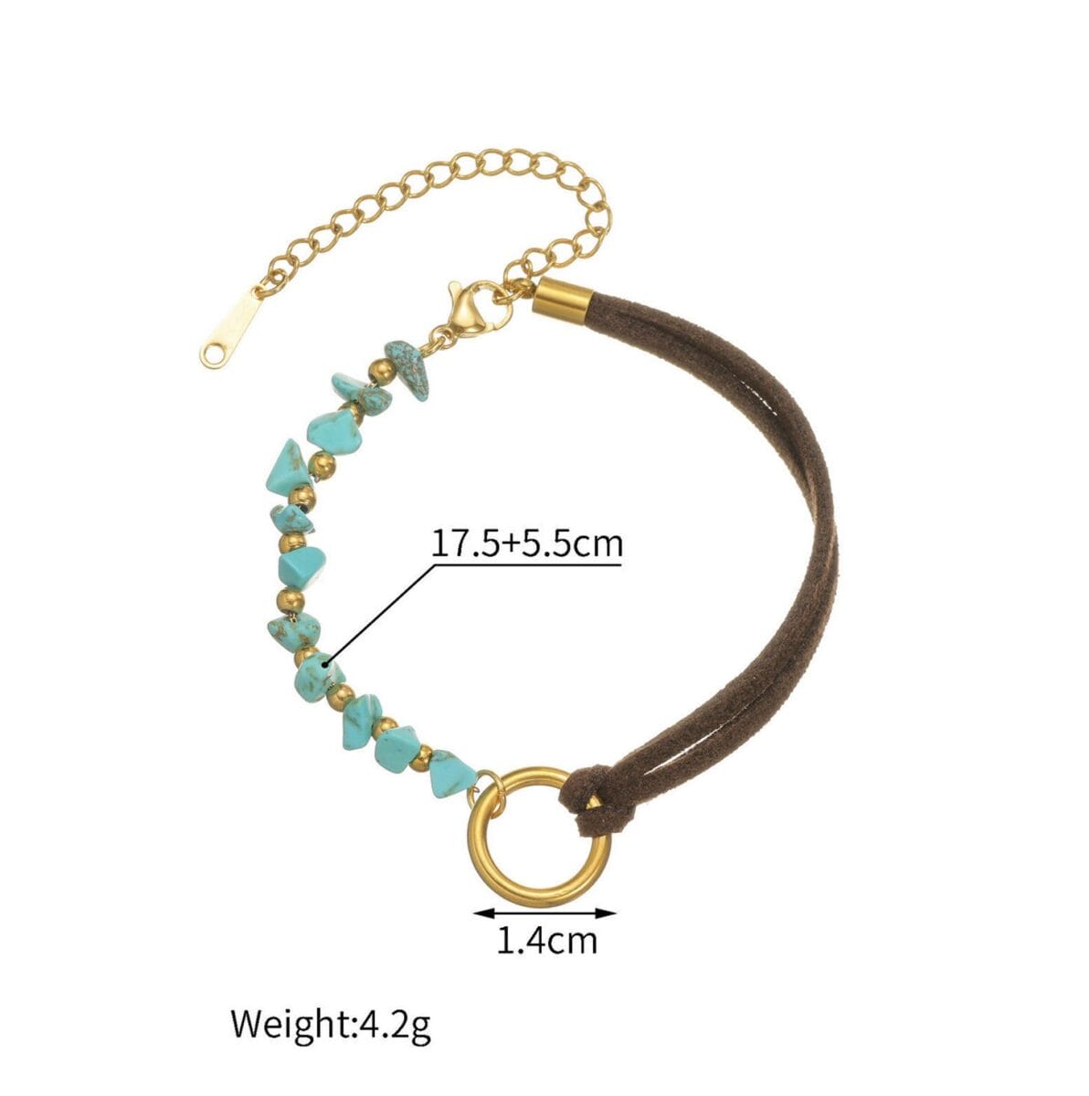 Bohemian Turquoise Beaded Bracelet Leather Cord Gold Chain Unisex image 2