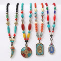Handmade Enamel Turquoise Brass Pendant Necklace Vintage Design image 0