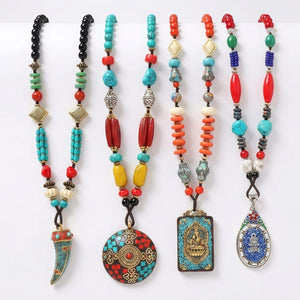 Handmade Enamel Turquoise Brass Pendant Necklace Vintage Design image 0