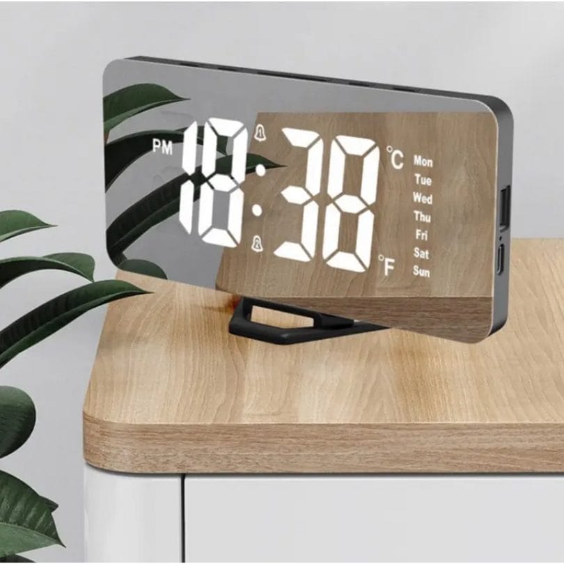 LED Mirror Alarm Clock with USB Charging – Digital Table Clock image 0