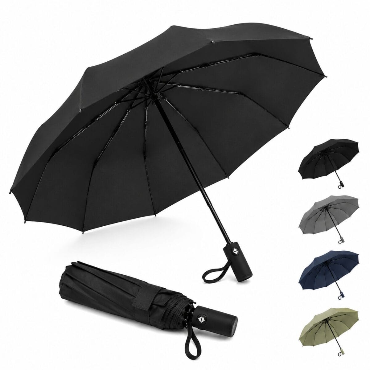 Premium 10-Rib Windproof Automatic Folding Umbrella with UV Protection, Water-Repellent Canopy &amp; One-Touch Open - Black image