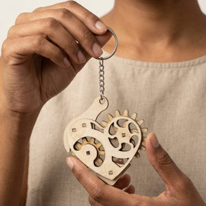 Mechanical Wooden Heart Rotating Gear Keychain Handmade Romantic Gift image 1