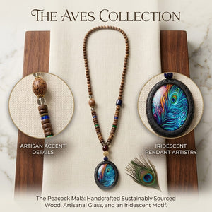 Peacock Statement Mala Necklace with Wooden Beads Pendant image 2