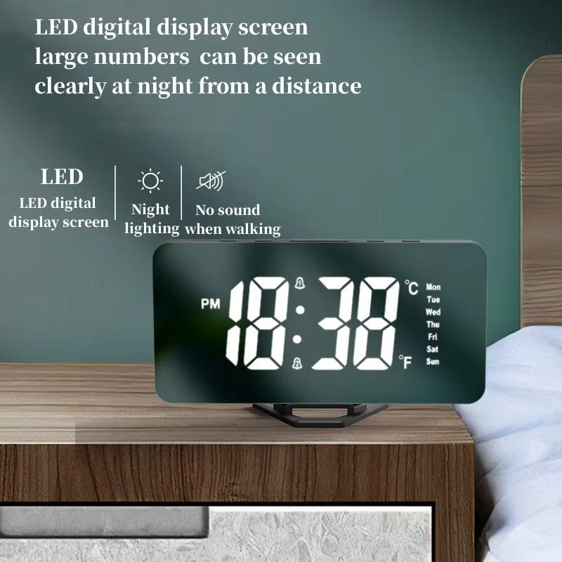 LED Mirror Alarm Clock with USB Charging – Digital Table Clock image 3