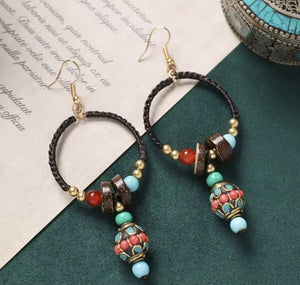 Handmade Enamel Turquoise Drop Earrings Vintage Boho Dangle image 9