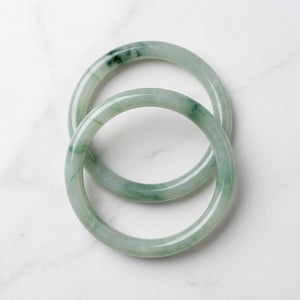 Jade Inspired Glass Bangle Set (2) – Lucky &amp; Spiritual Jewelry - 58mm, Green Pattern image