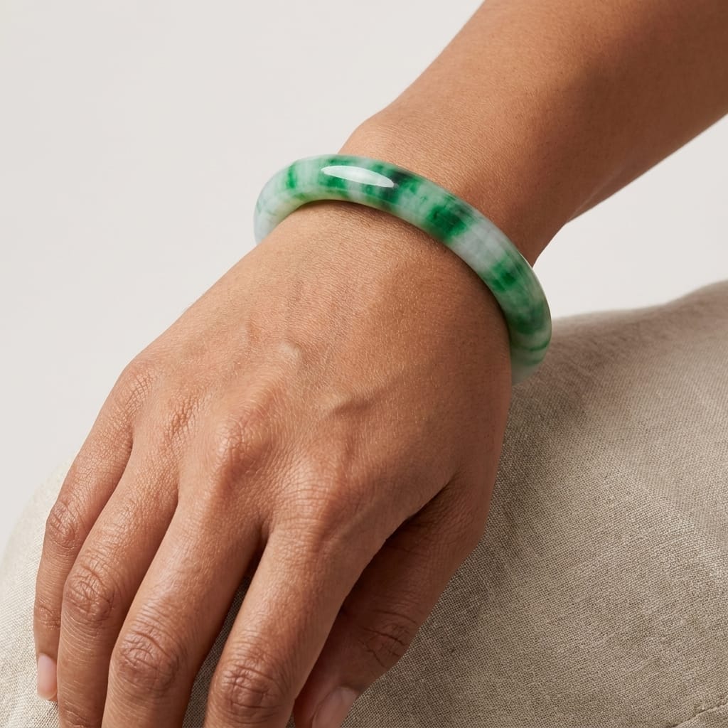 Premium Green Jade Stone Bangle Bracelet for Women – Elegant Natural Pattern Luxury Kada image 2