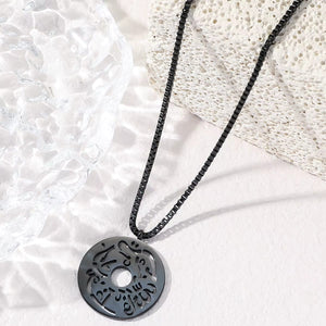 Stainless Steel Script Coin Pendant Necklace with Link Chain image 1