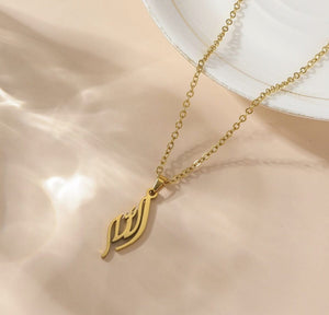 Stainless Steel Script Art Pendant Necklace with Link Chain - Gold image
