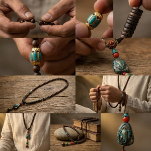 Standout Long Mala Necklace with Stone Pendant (Boho Ethnic Style) image 3