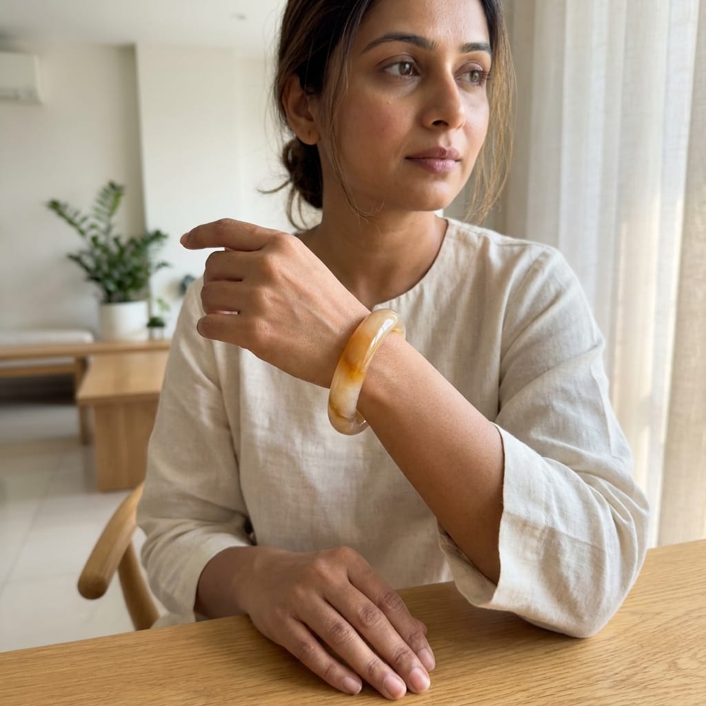 Premium Coffee Smoke Jade Bangle Bracelet for Women – Elegant Natural Stone Style Wrist Cuff image 2