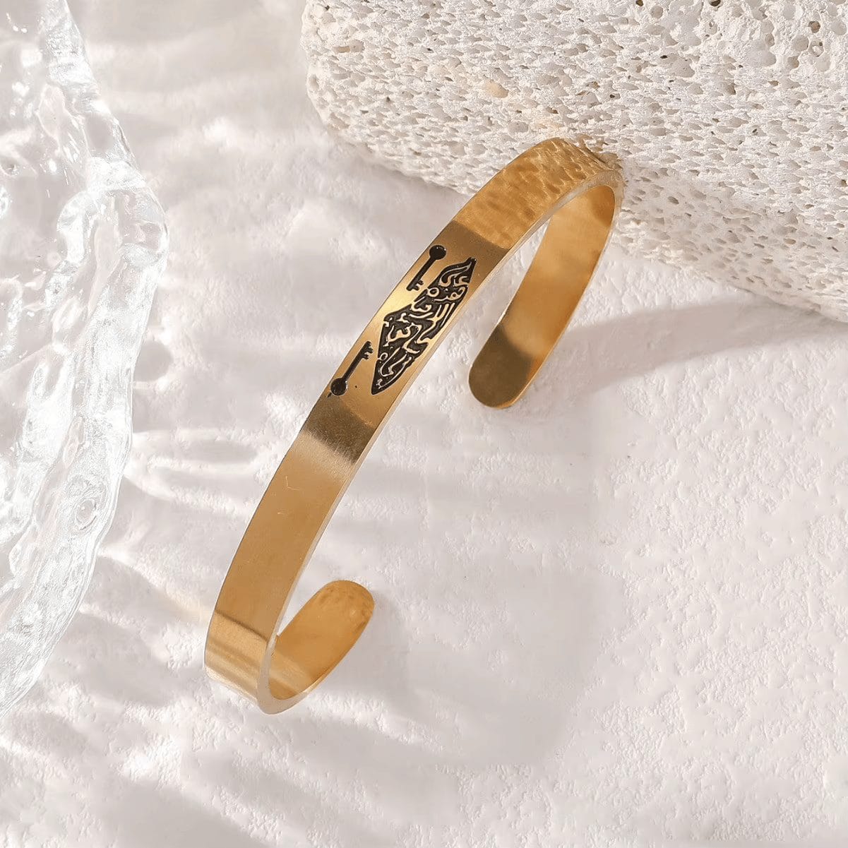 Stainless Steel Script Engraved Open Cuff Bangle Bracelet image 2