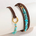Bohemian Turquoise Beaded Bracelet Leather Cord Gold Chain Unisex image 0